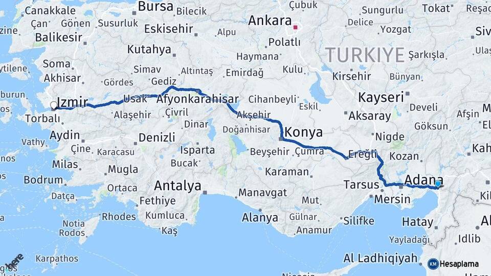 Hatay Erzin İzmir Arası Kaç Km - Yol Haritası