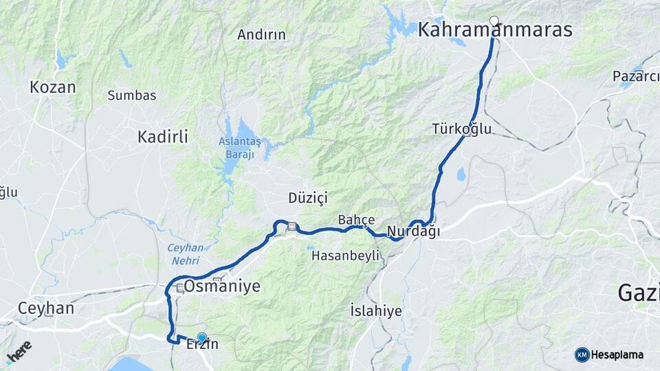 Hatay Erzin Kahramanmaraş Arası Kaç Km - Yol Haritası
