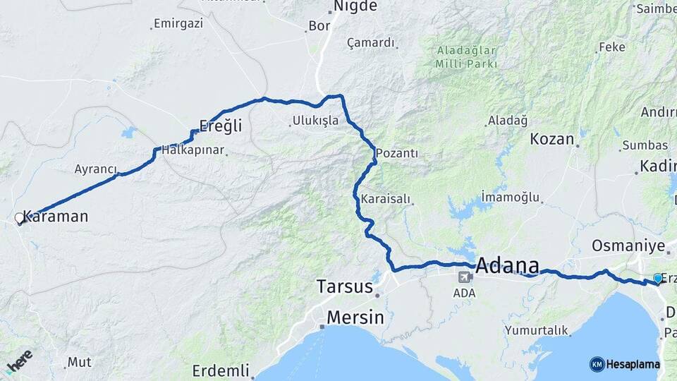 Hatay Erzin Karaman Arası Kaç Km - Yol Haritası