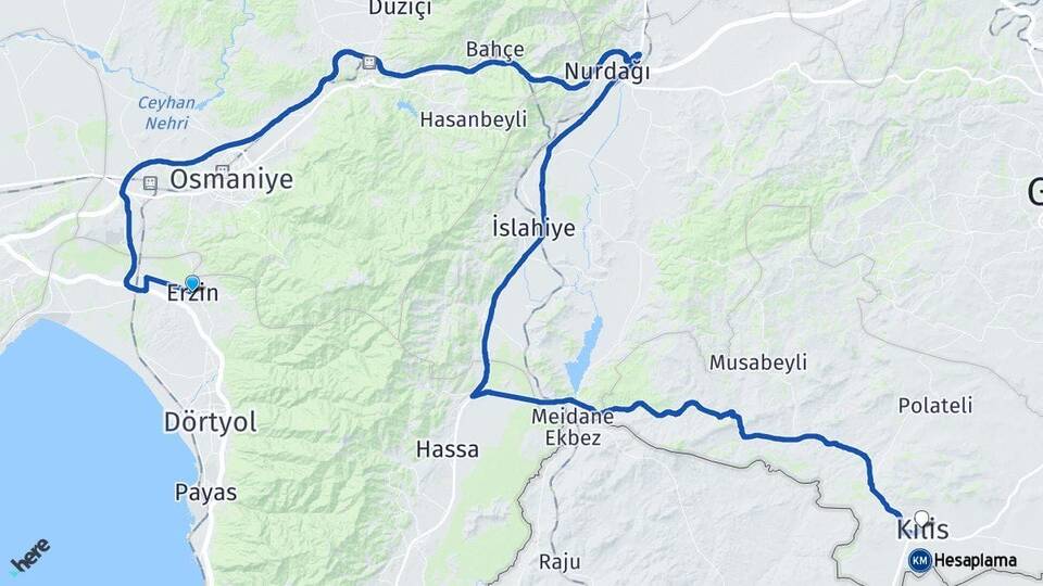 Hatay Erzin Kilis Arası Kaç Km - Yol Haritası