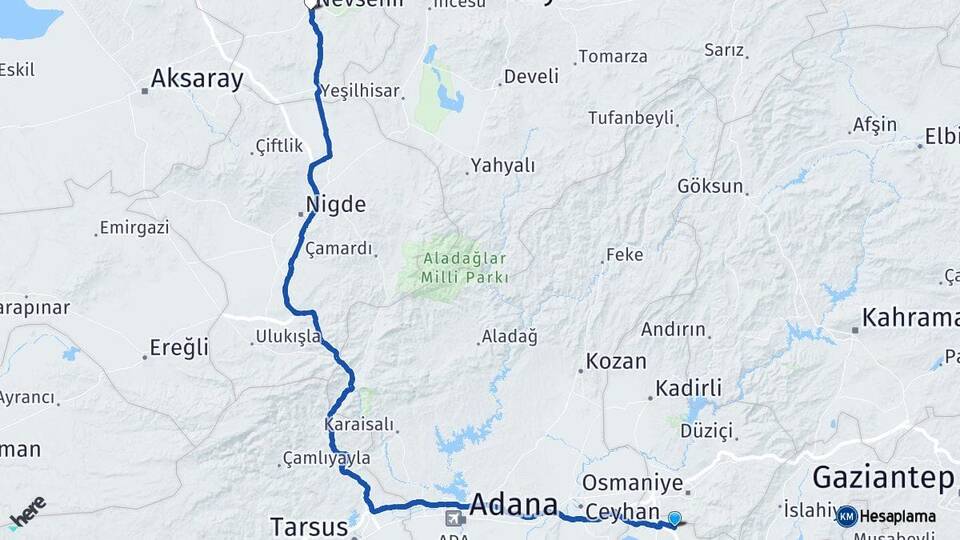 Hatay Erzin Nevşehir Arası Kaç Km - Yol Haritası