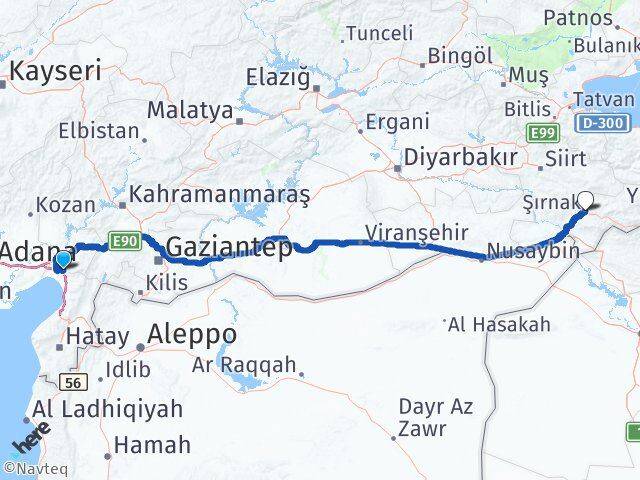 Hatay Erzin Şırnak Arası Kaç Km - Yol Haritası