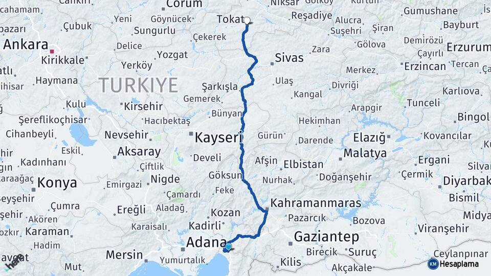 Hatay Erzin Tokat Arası Kaç Km - Yol Haritası