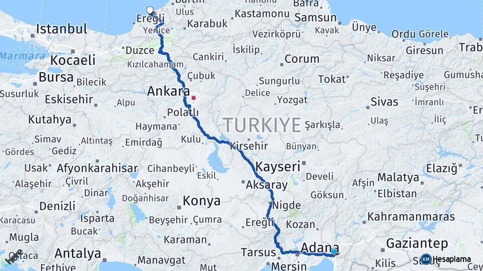 Hatay Erzin Zonguldak Arası Kaç Km - Yol Haritası