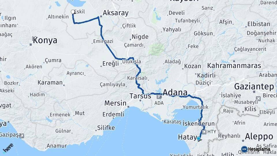 Hatay Eskil Aksaray Arası Kaç Km - Yol Haritası