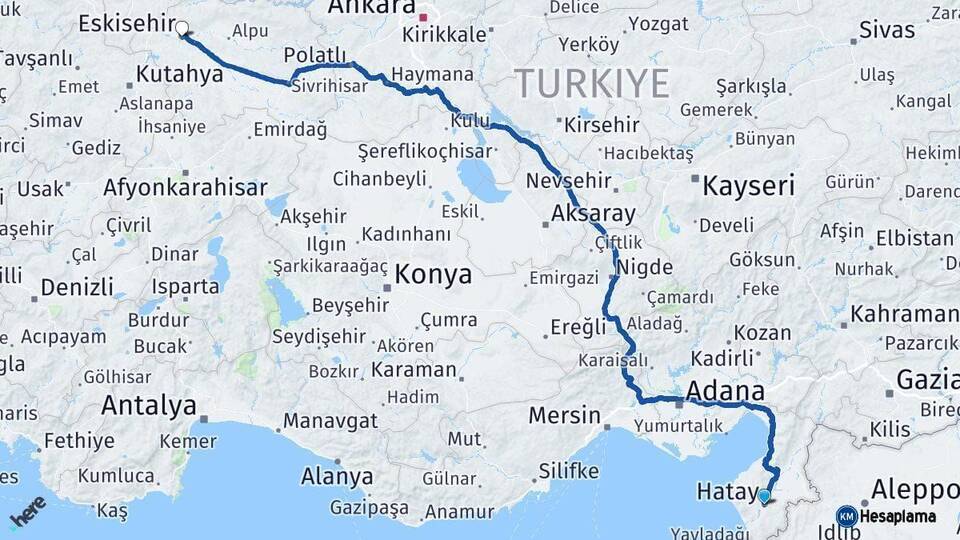 Hatay Eskişehir Arası Kaç Km - Yol Haritası