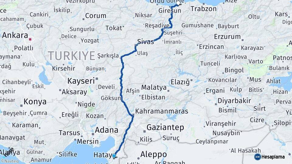 Hatay Espiye Giresun Arası Kaç Km - Yol Haritası