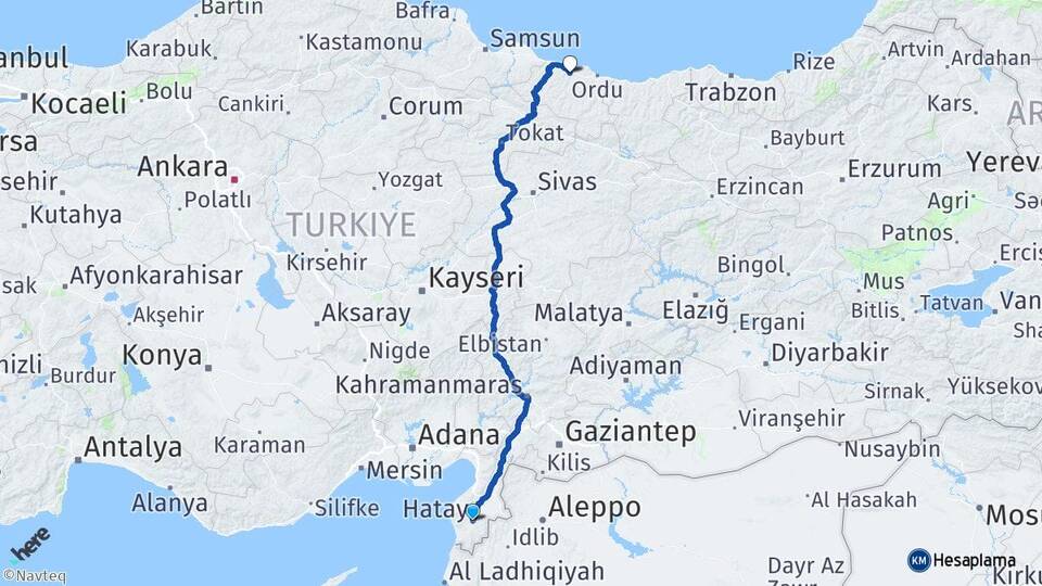 Hatay Fatsa Ordu Arası Kaç Km - Yol Haritası