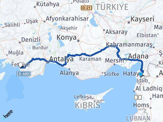 Hatay Fethiye Muğla Arası Kaç Km - Yol Haritası