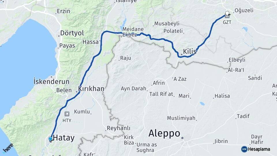 Hatay Gaziantep Havalimanı Arası Kaç Km - Yol Haritası