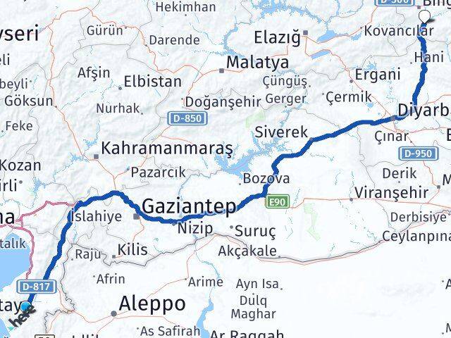 Hatay Genç Bingöl Arası Kaç Km - Yol Haritası