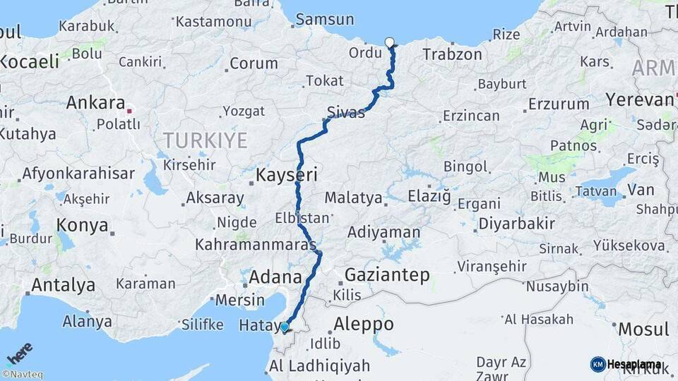Hatay Giresun Arası Kaç Km - Yol Haritası