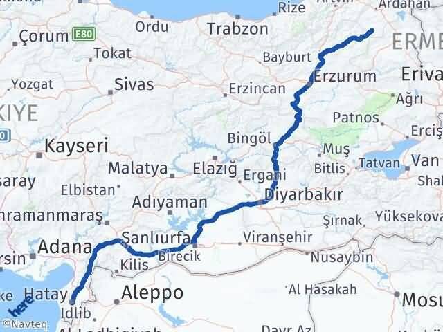 Hatay Göle Ardahan Arası Kaç Km - Yol Haritası