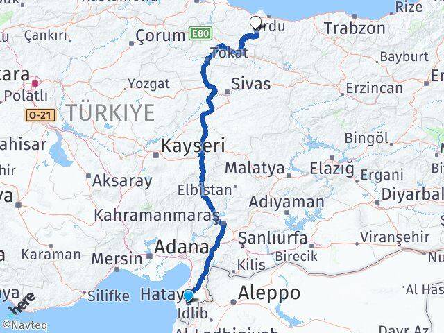 Hatay Gürgentepe Ordu Arası Kaç Km - Yol Haritası