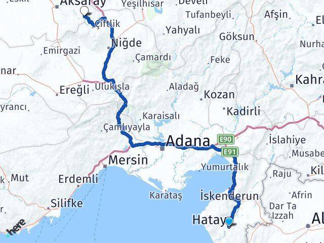 Hatay Güzelyurt Aksaray Arası Kaç Km - Yol Haritası