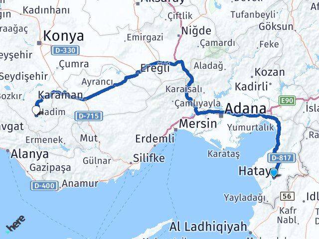 Hatay Hadim Konya Arası Kaç Km - Yol Haritası