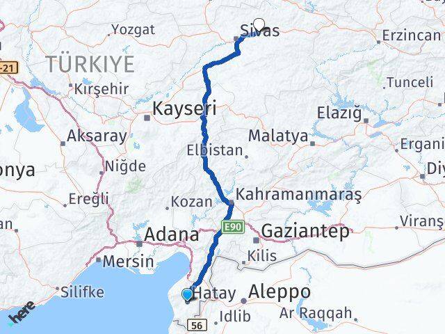 Hatay Hafik Sivas Arası Kaç Km - Yol Haritası