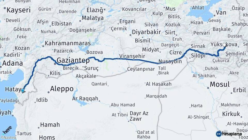 Hatay Hakkari Arası Kaç Km - Yol Haritası