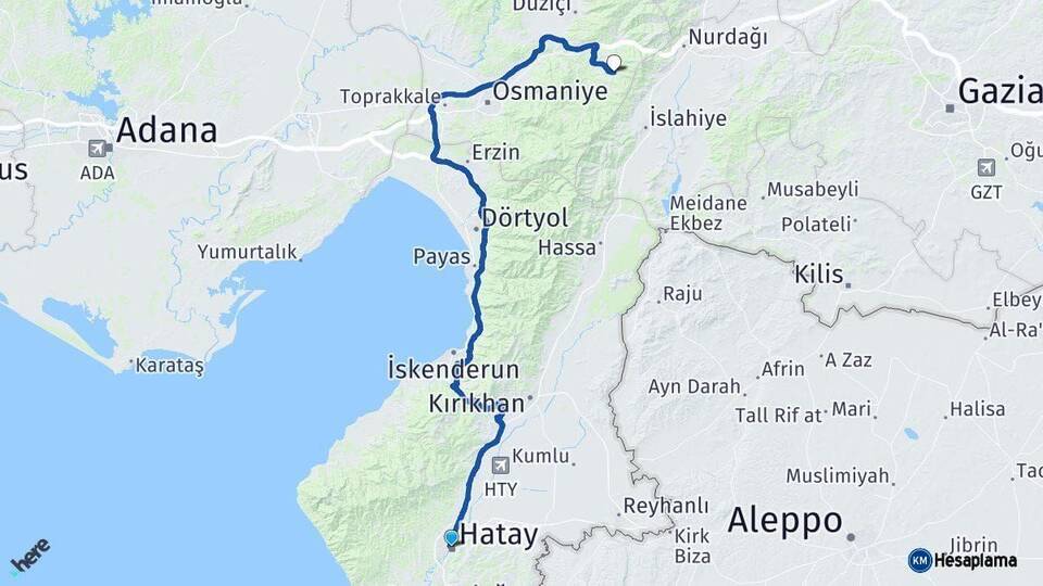Hatay Hasanbeyli Osmaniye Arası Kaç Km - Yol Haritası