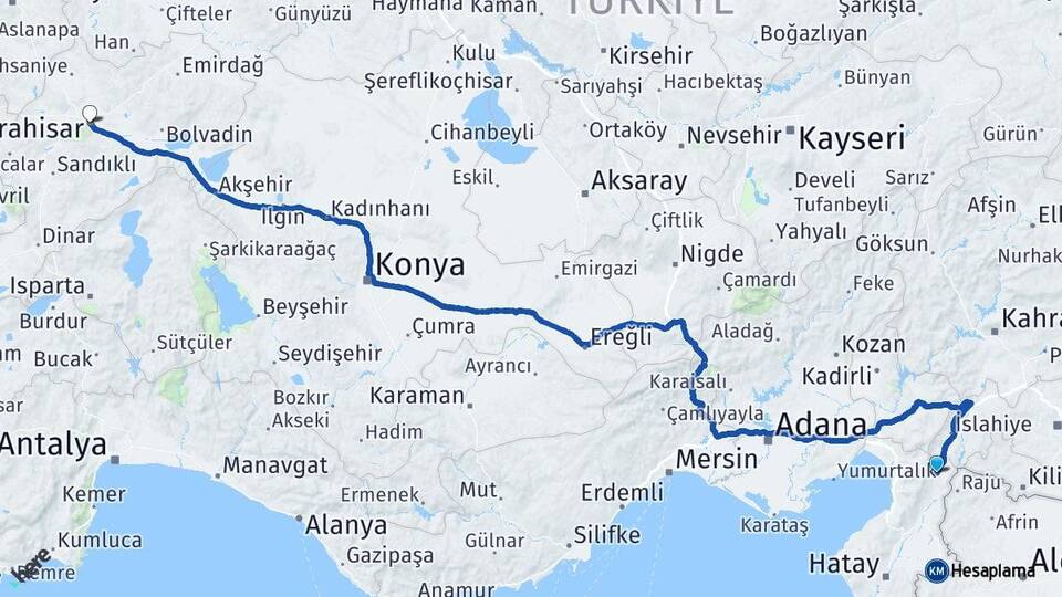 Hatay Hassa Afyonkarahisar Arası Kaç Km - Yol Haritası