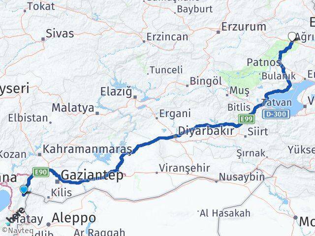 Hatay Hassa Ağrı Arası Kaç Km - Yol Haritası