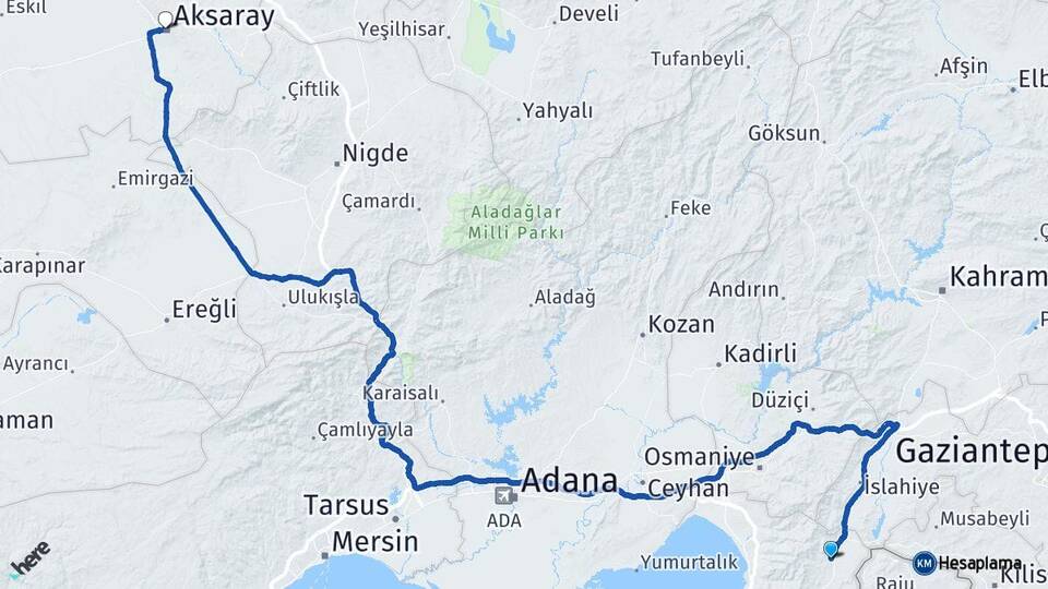 Hatay Hassa Aksaray Arası Kaç Km - Yol Haritası