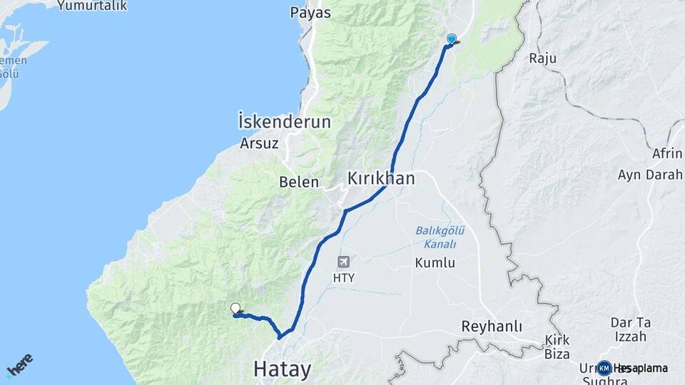Hatay Hassa Aktepe Antakya Arası Kaç Km - Yol Haritası