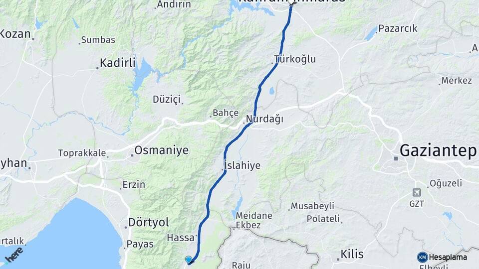 Hatay Hassa Aktepe Kahramanmaraş Arası Kaç Km - Yol Haritası