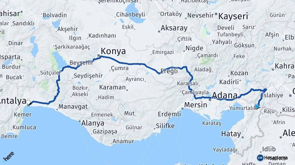 Hatay Hassa Antalya Arası Kaç Km - Yol Haritası