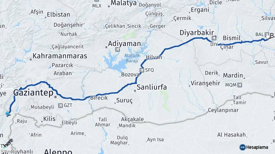 Hatay Hassa Batman Arası Kaç Km - Yol Haritası