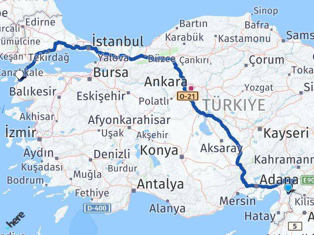 Hatay Hassa Çanakkale Arası Kaç Km - Yol Haritası