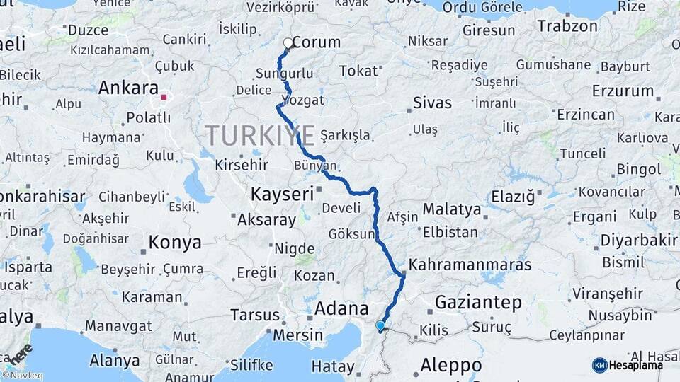 Hatay Hassa Çorum Arası Kaç Km - Yol Haritası