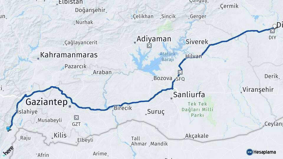 Hatay Hassa Diyarbakır Arası Kaç Km - Yol Haritası