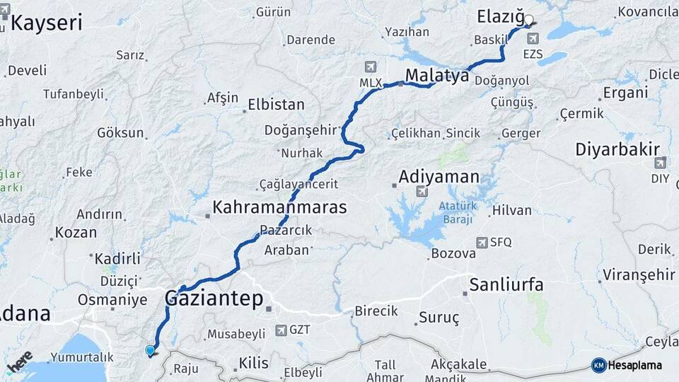 Hatay Hassa Elazığ Arası Kaç Km - Yol Haritası