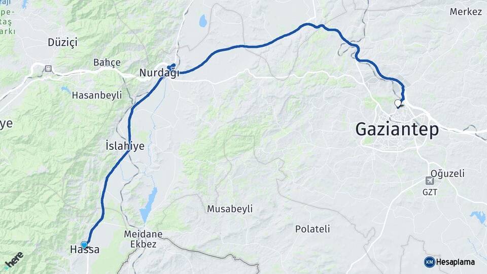 Hatay Hassa Gaziantep Arası Kaç Km - Yol Haritası