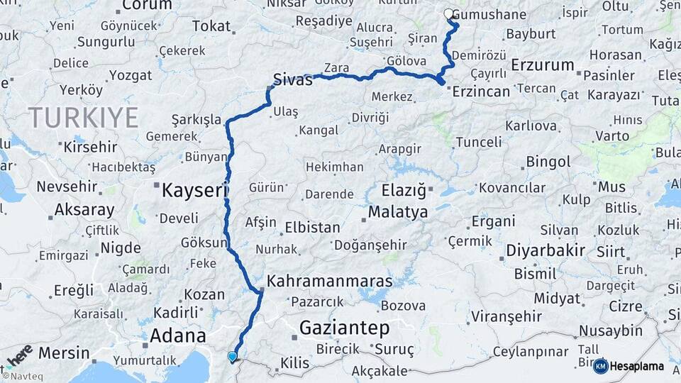 Hatay Hassa Gümüşhane Arası Kaç Km - Yol Haritası