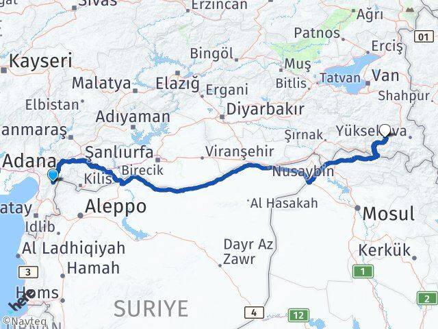 Hatay Hassa Hakkari Arası Kaç Km - Yol Haritası