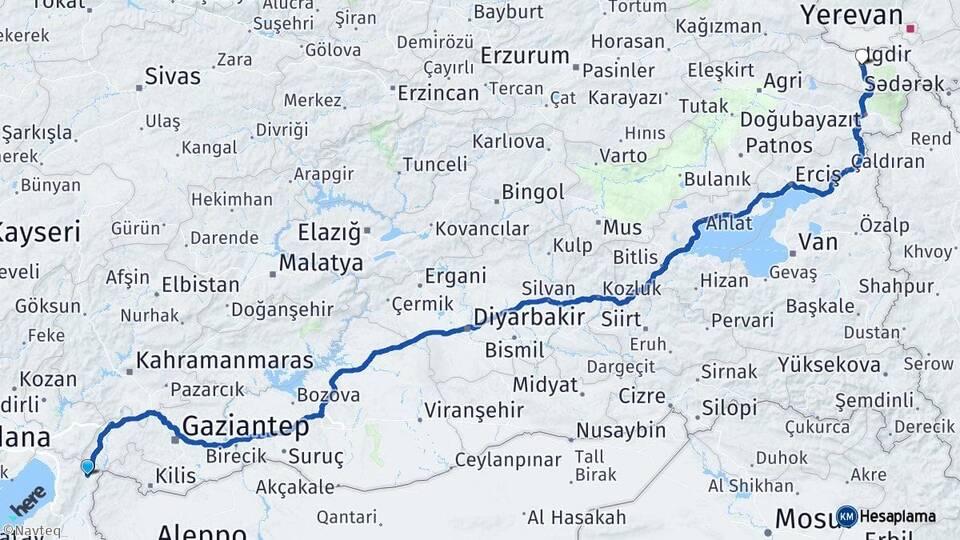 Hatay Hassa Iğdır Arası Kaç Km - Yol Haritası