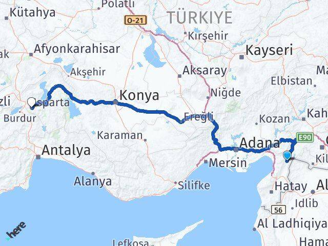 Hatay Hassa Isparta Arası Kaç Km - Yol Haritası