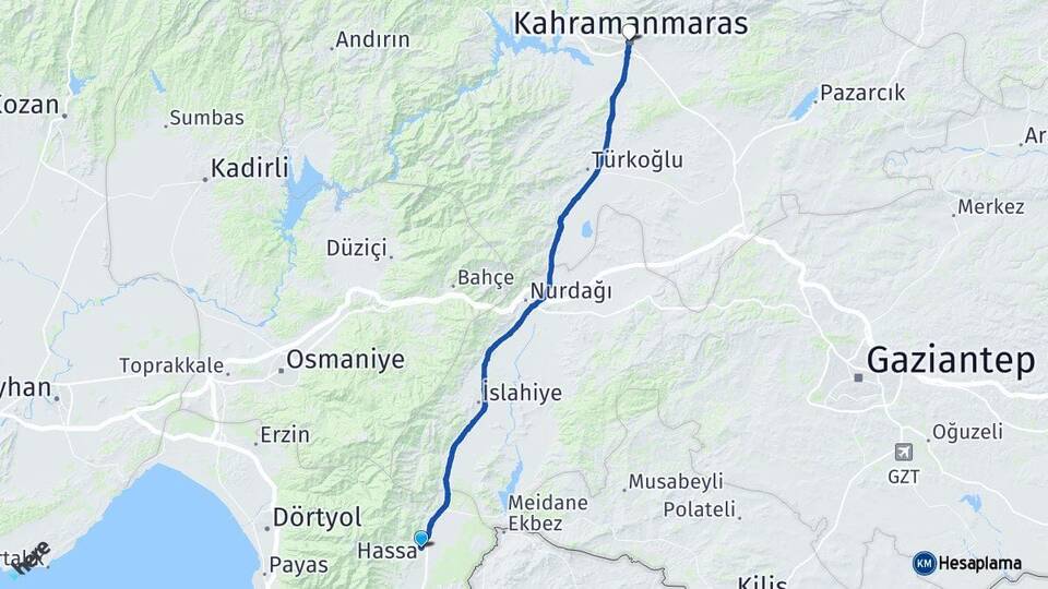 Hatay Hassa Kahramanmaraş Arası Kaç Km - Yol Haritası