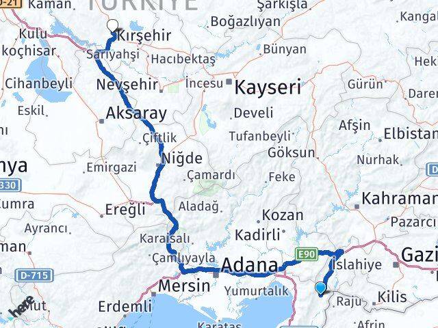 Hatay Hassa Kırşehir Arası Kaç Km - Yol Haritası