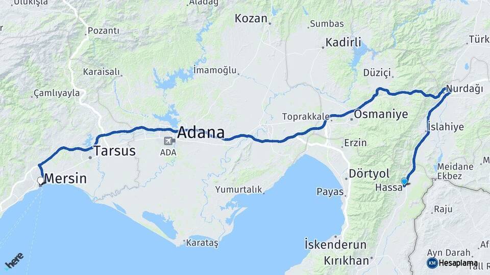 Hatay Hassa Mersin Arası Kaç Km - Yol Haritası