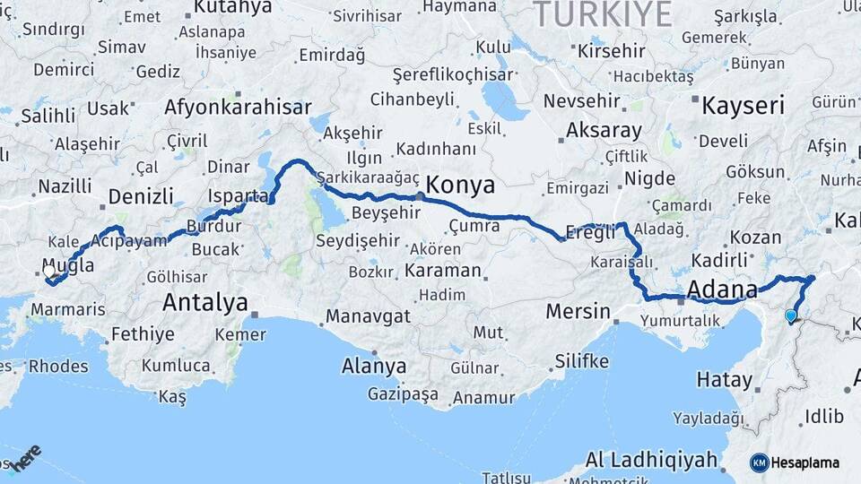Hatay Hassa Muğla Arası Kaç Km - Yol Haritası
