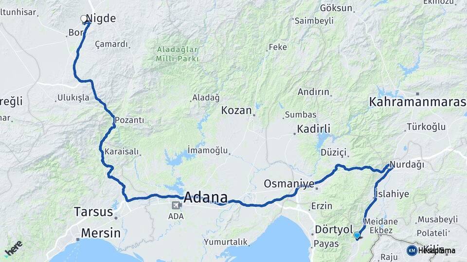 Hatay Hassa Niğde Arası Kaç Km - Yol Haritası