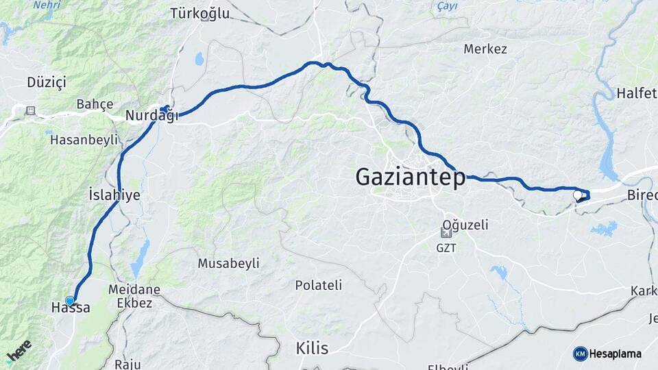Hatay Hassa Nizip Gaziantep Arası Kaç Km - Yol Haritası