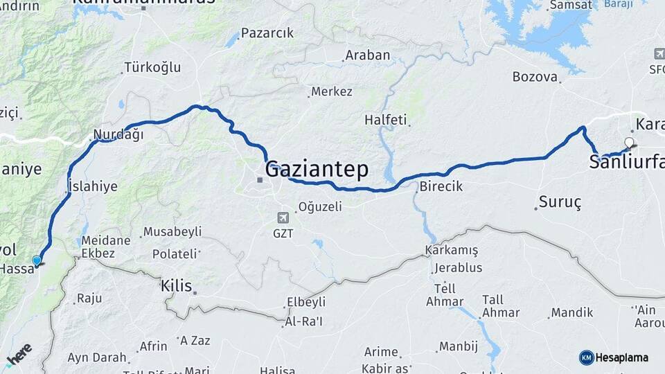 Hatay Hassa Şanlıurfa Arası Kaç Km - Yol Haritası