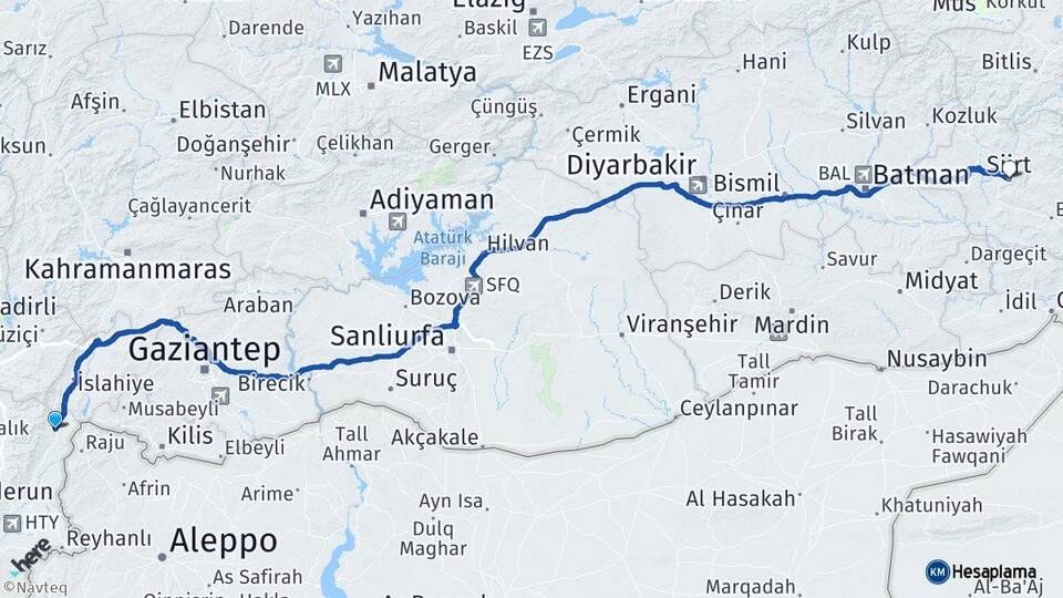 Hatay Hassa Siirt Arası Kaç Km - Yol Haritası