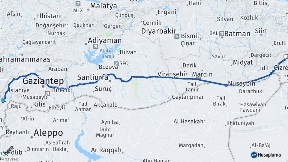Hatay Hassa Şırnak Arası Kaç Km - Yol Haritası