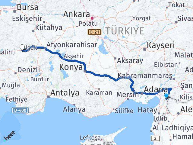 Hatay Hassa Uşak Arası Kaç Km - Yol Haritası