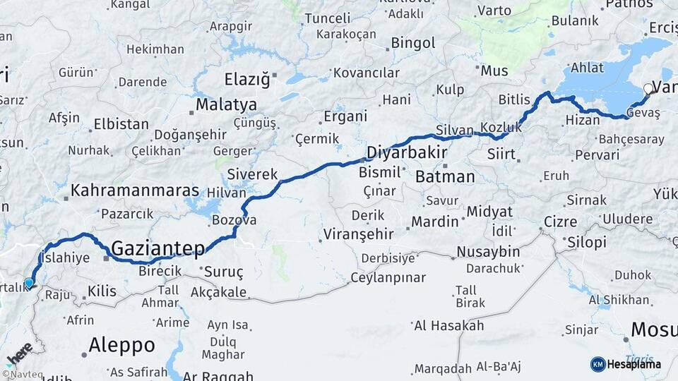 Hatay Hassa Van Arası Kaç Km - Yol Haritası
